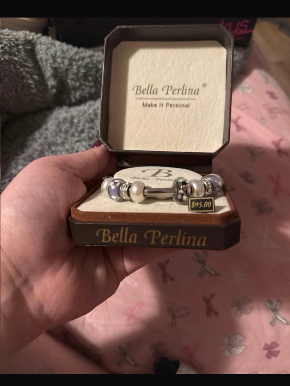 bella Perlina Lavender and Silver Bead Charm Bracelet